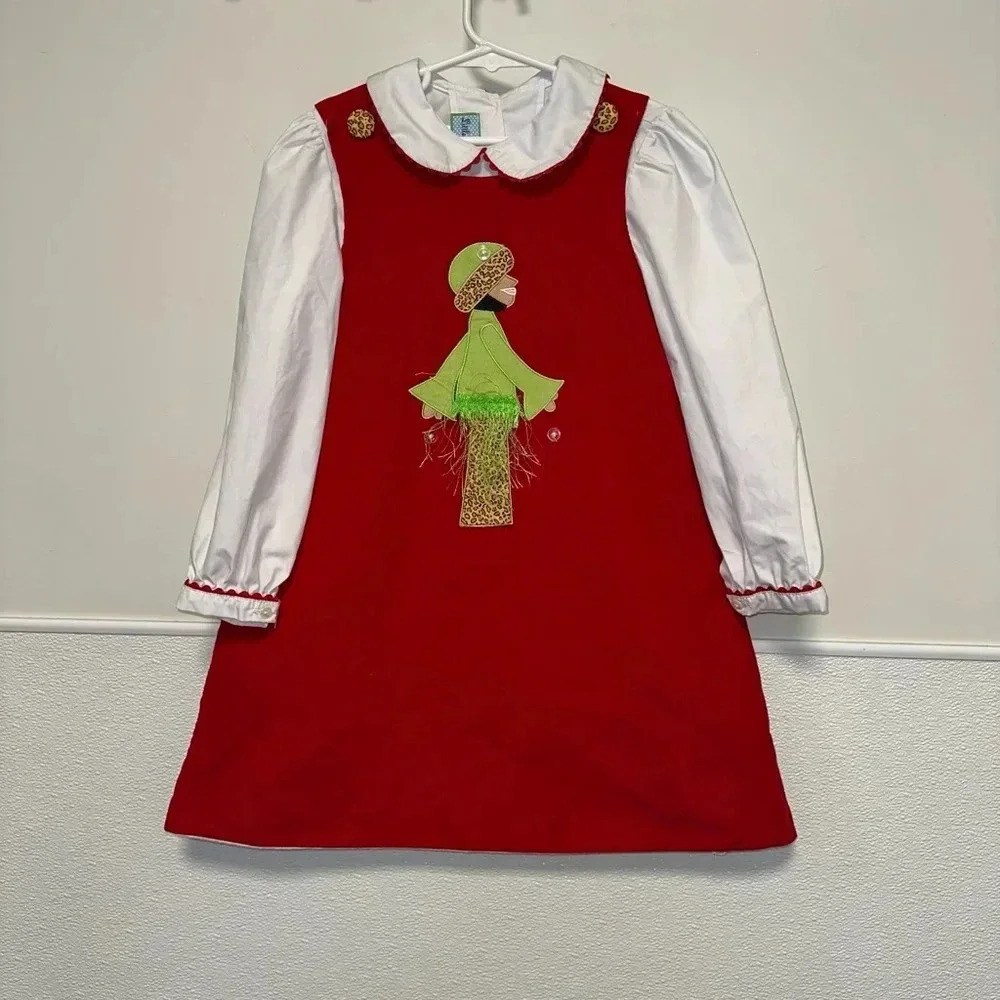 Girls Potato Saks Dress 6X Red White Little Threads undershirt